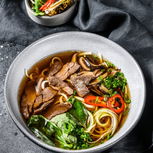 6. Well Done Flank and Meatballs Noodle Soup.